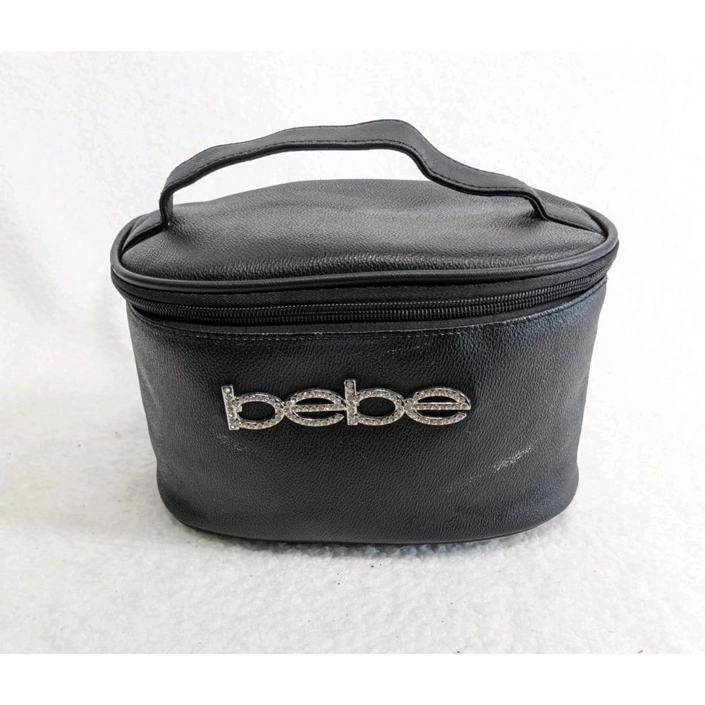 Bebe Makeup Cosmetics Bag, Black & Silver Metallic Lettering 9" X 6"‎ X 3"